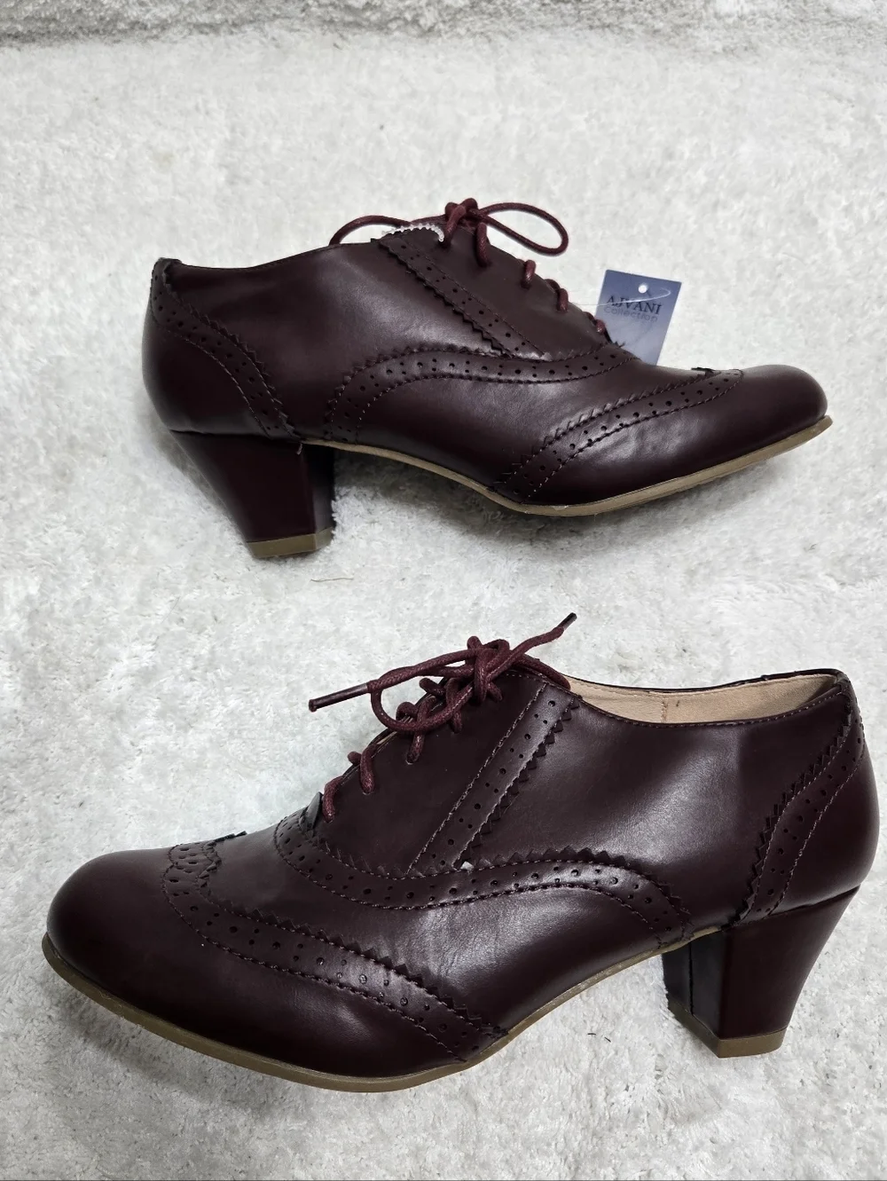 Ajvani Women's Mid Heel Cut Out Brogues Shoe Boots Size 39 Burgundy